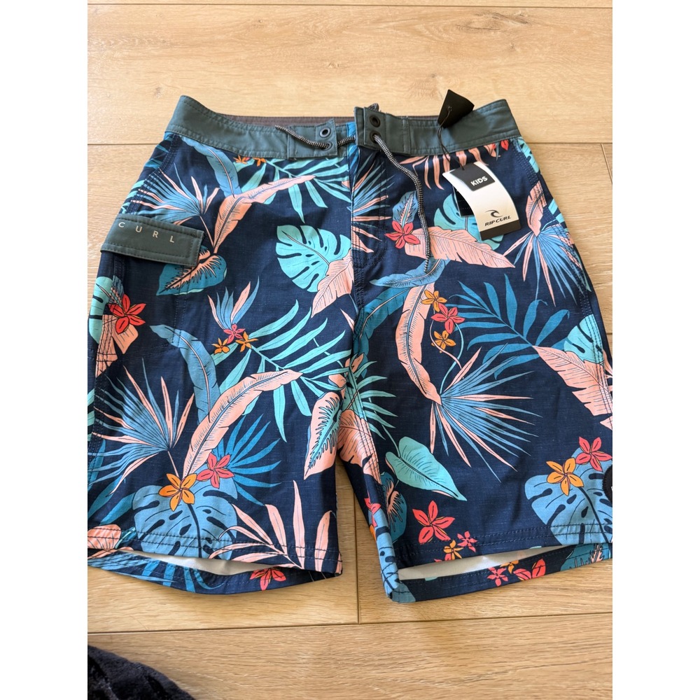 Rip Curl Boys Navy Blue Tropical Floral Board Shorts Swim Trunks Size 14 NWT